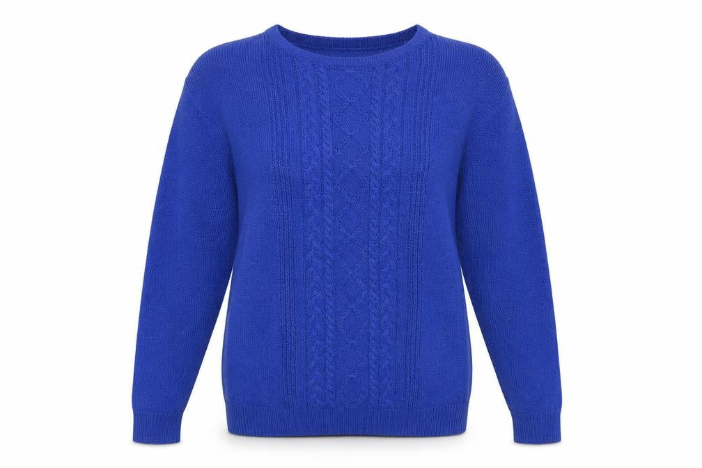 EWM Womens Blue Crew Neck Argyle/Diamond Acrylic Pullover Jumper Size S