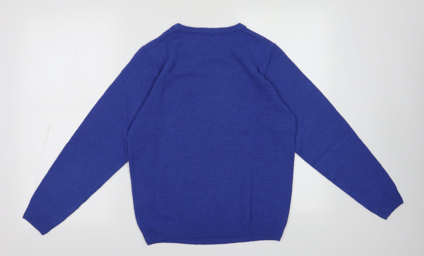 EWM Womens Blue Crew Neck Argyle/Diamond Acrylic Pullover Jumper Size S