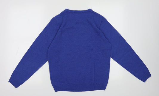 EWM Womens Blue Crew Neck Argyle/Diamond Acrylic Pullover Jumper Size S