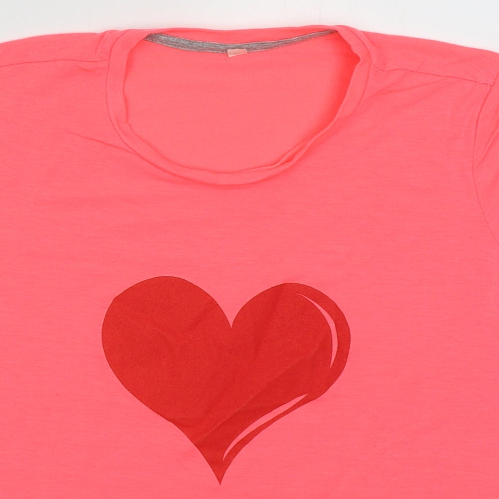 Preworn Womens Pink  Polyester Basic T-Shirt Size S Crew Neck - heart print
