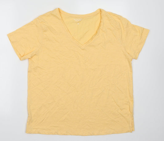 Preworn Womens Orange  Cotton Basic T-Shirt Size 14 V-Neck