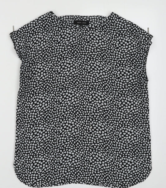 New Look Womens Black Animal Print Polyester Basic Tank Size 8 Crew Neck