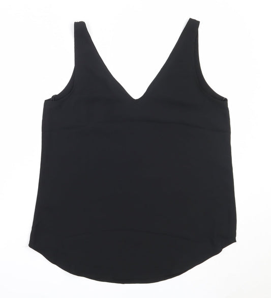 Preworn Womens Black  Polyester Basic Blouse Size 12 V-Neck