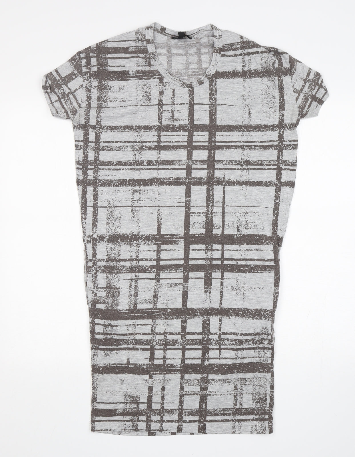 Topshop Womens Grey Check Polyester T-Shirt Dress  Size 8  Round Neck