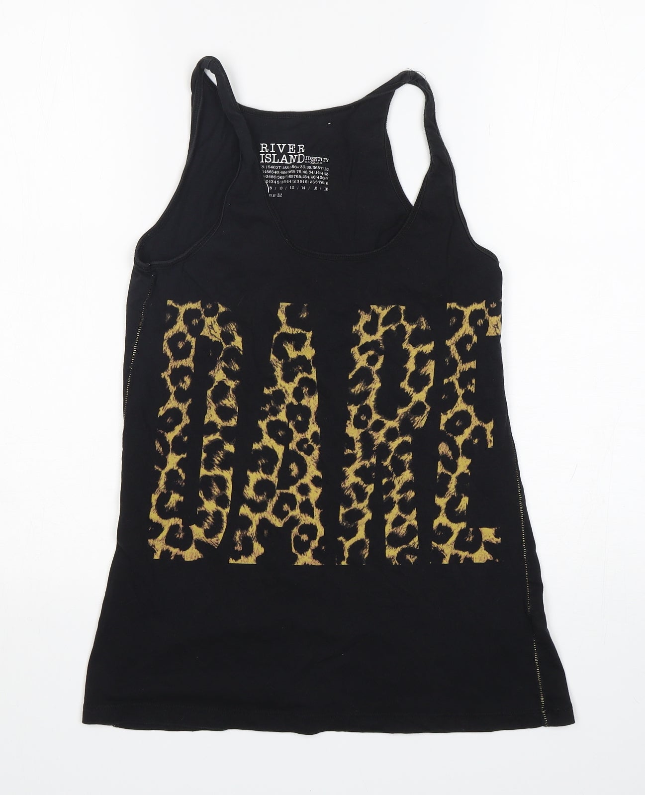 River Island  Womens Black Animal Print Cotton Basic Tank Size 6 Round Neck