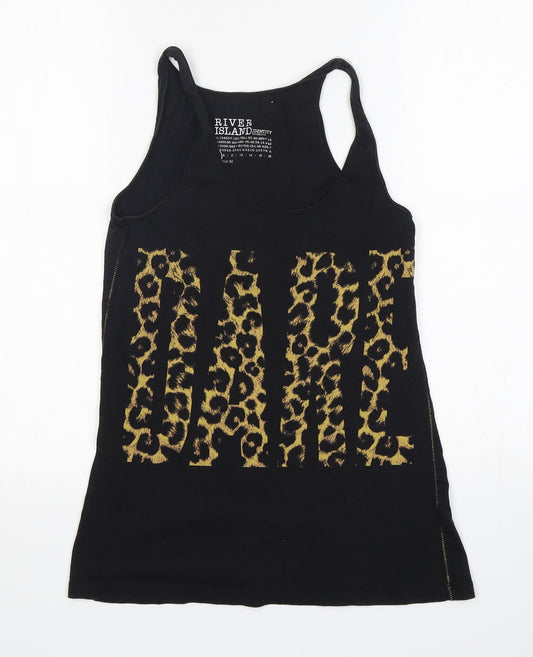 River Island  Womens Black Animal Print Cotton Basic Tank Size 6 Round Neck