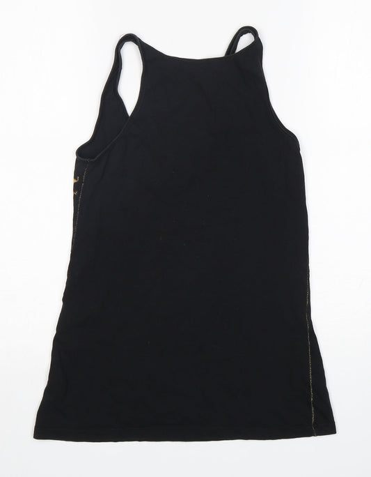 River Island  Womens Black Animal Print Cotton Basic Tank Size 6 Round Neck