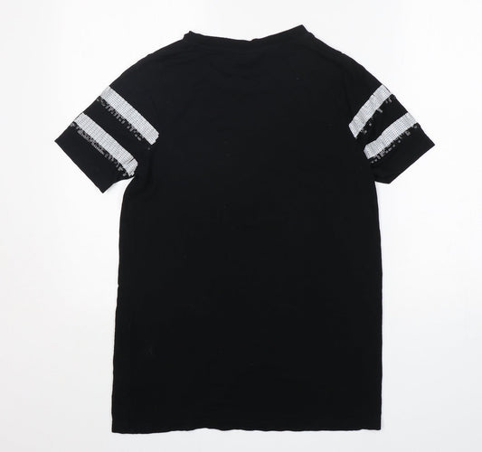 New Look Womens Black  Viscose Basic T-Shirt Size 4 Round Neck