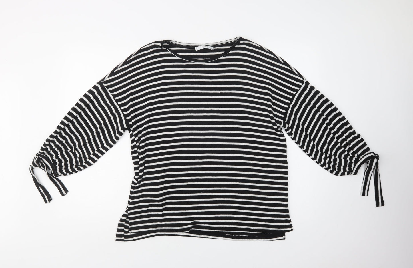 Mango Womens Black Crew Neck Striped Viscose Pullover Jumper Size S