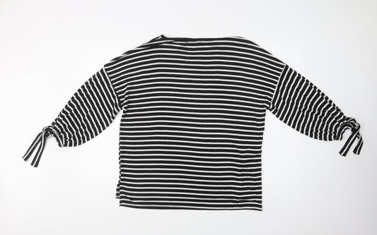 Mango Womens Black Crew Neck Striped Viscose Pullover Jumper Size S