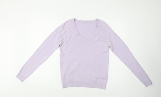 Preworn Womens Purple V-Neck  Cotton Pullover Jumper Size L