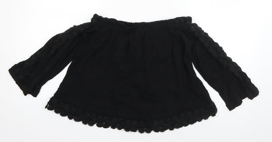 Topshop Womens Black  Cotton Basic Blouse Size 8 Off the Shoulder - Crochet detail