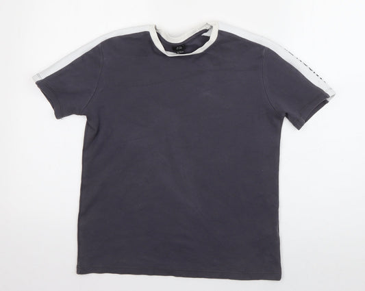 River Island Boys Grey Striped Cotton Basic T-Shirt Size 9-10 Years Roll Neck Pullover