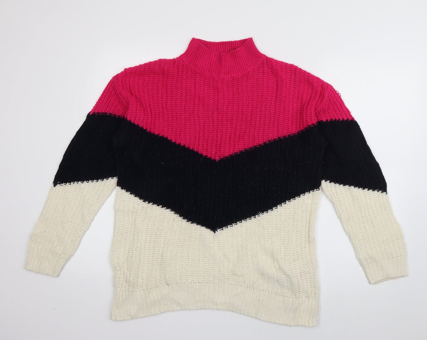 Amara Reya Womens Multicoloured High Neck Striped Acrylic Pullover Jumper Size M