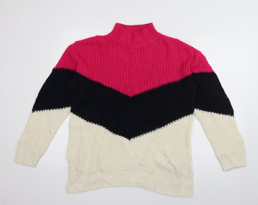 Amara Reya Womens Multicoloured High Neck Striped Acrylic Pullover Jumper Size M