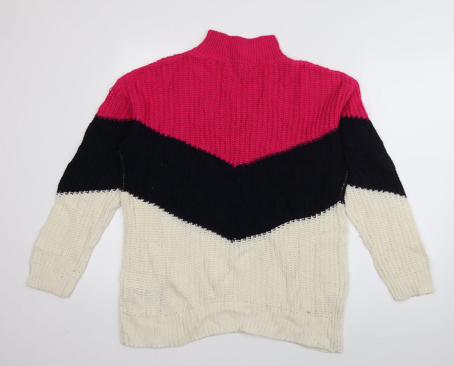 Amara Reya Womens Multicoloured High Neck Striped Acrylic Pullover Jumper Size M