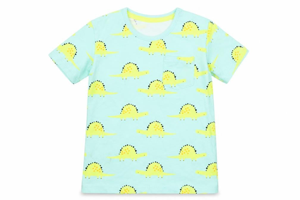George Boys Blue Geometric Cotton Basic T-Shirt Size 12-18 Months Round Neck Pullover - Dinosaur
