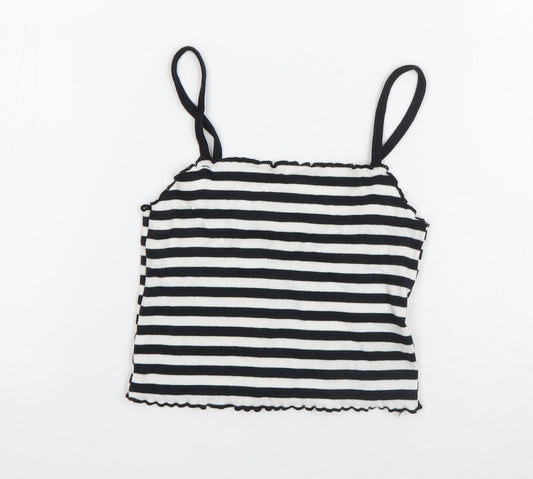 Topshop Womens Blue Striped Cotton Basic Tank Size 6 Square Neck