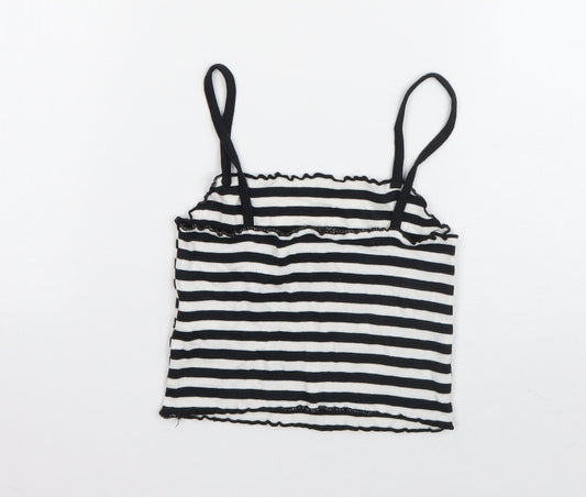 Topshop Womens Blue Striped Cotton Basic Tank Size 6 Square Neck