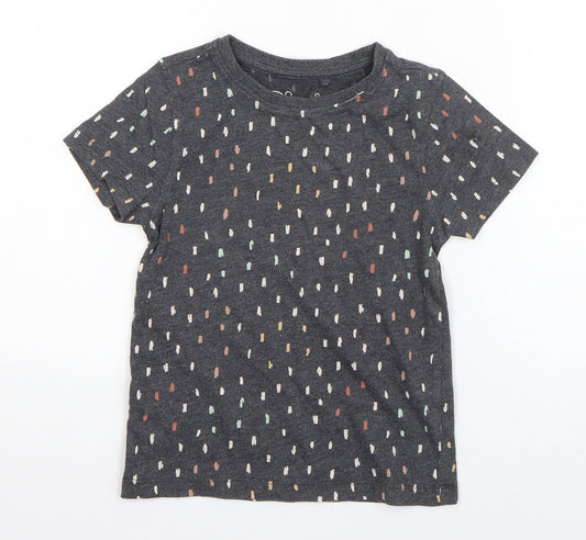 Hullabaloo Girls Grey Polka Dot Cotton Basic T-Shirt Size 4-5 Years Round Neck Pullover
