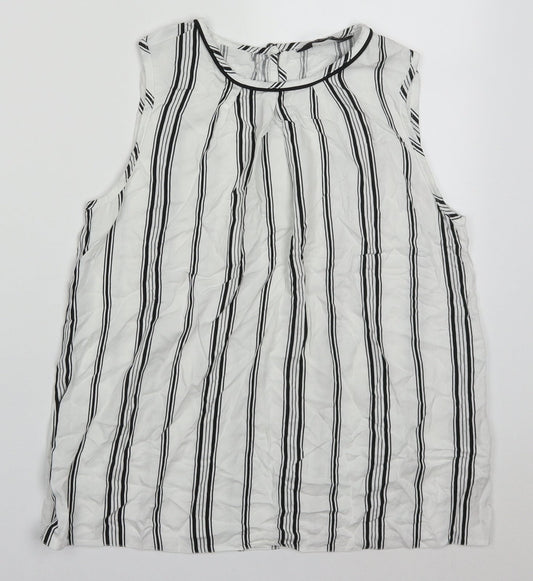 Dorothy Perkins Womens White Striped Viscose Basic Tank Size 12 Round Neck