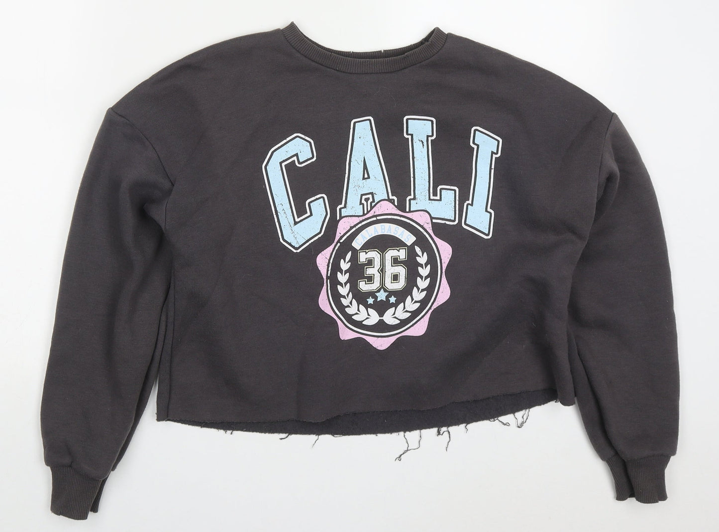 Primark Womens Grey  Cotton Pullover Sweatshirt Size 6  Pullover - Cali Distressed
