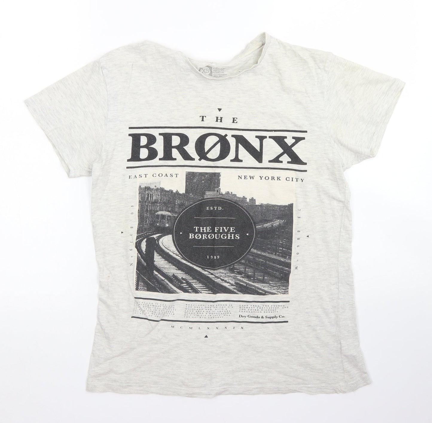Cedar Wood State Mens Grey  Cotton  T-Shirt Size XS Crew Neck  - The Bronx