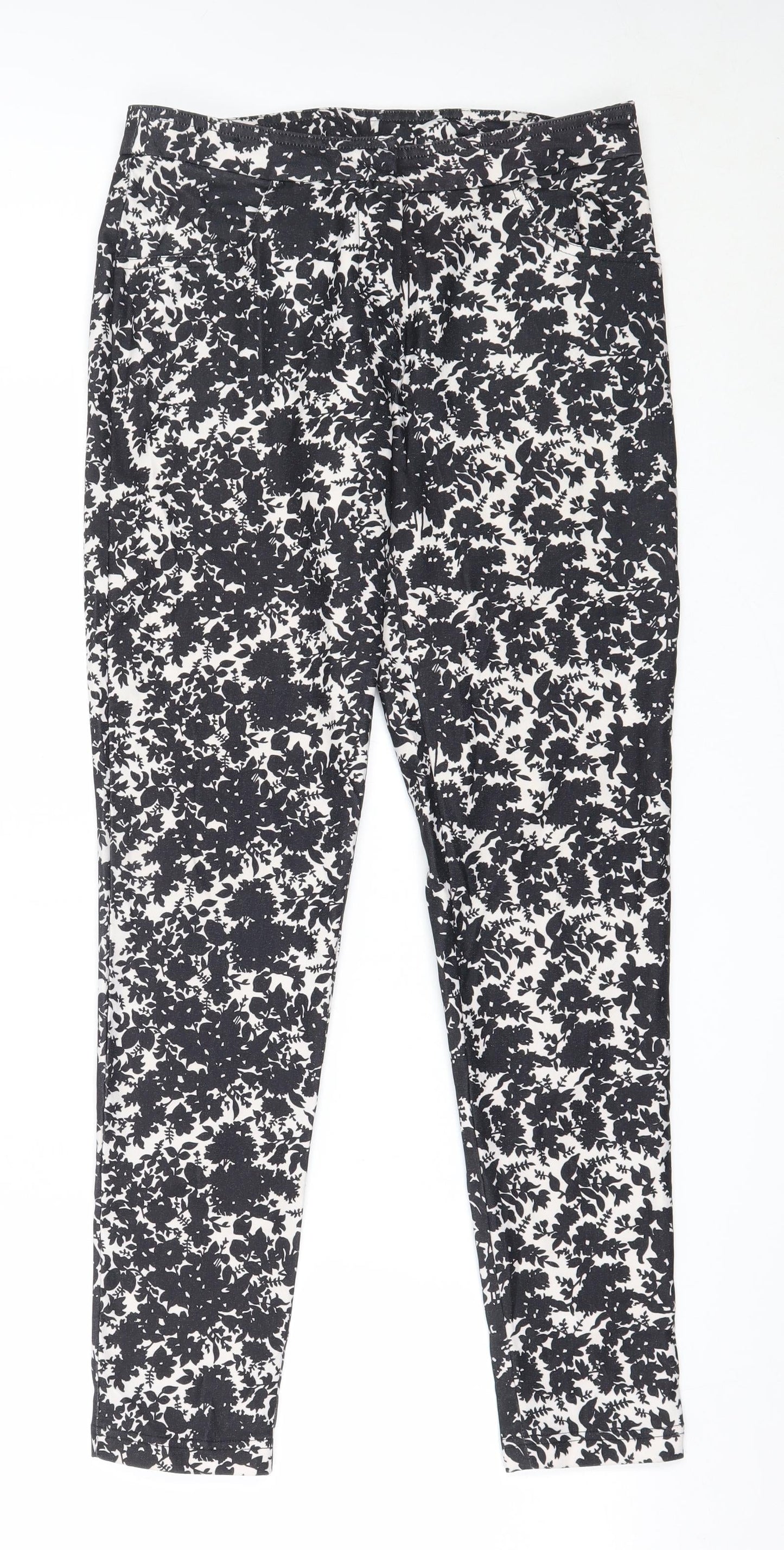 New Look Womens Black Floral Polyester Capri Trousers Size 8 L28 in Regular
