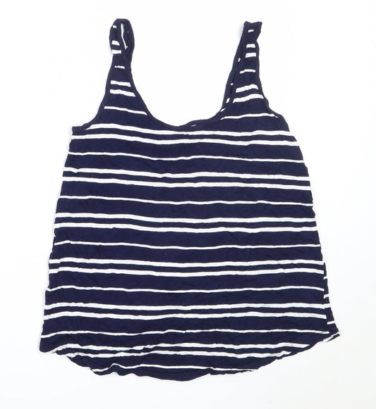 Warehouse Womens Blue Striped Viscose Basic Tank Size 12 Round Neck