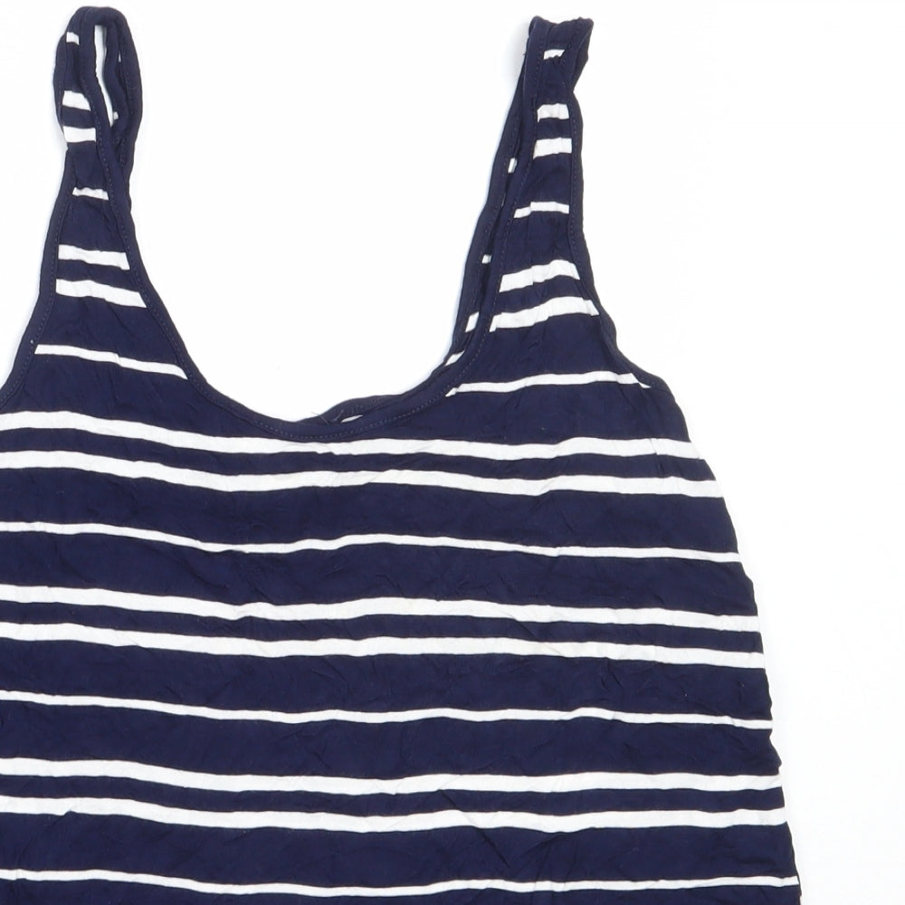 Warehouse Womens Blue Striped Viscose Basic Tank Size 12 Round Neck