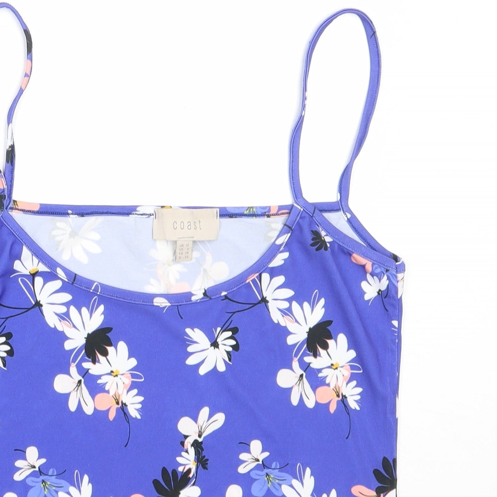 Coast Womens Blue Floral Polyester Camisole Blouse Size 10 Round Neck