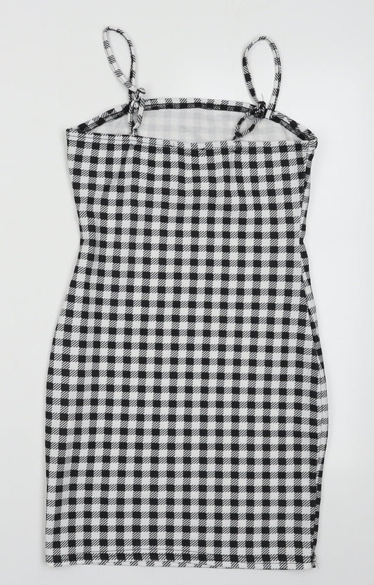 SheIn Womens White Check Polyester Bodycon  Size XS  Scoop Neck Pullover