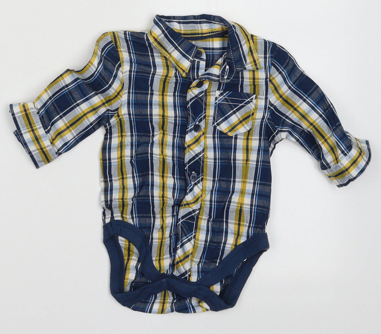 Mothercare Boys Black Check Cotton Basic Polo Size 0-3 Months Collared Button