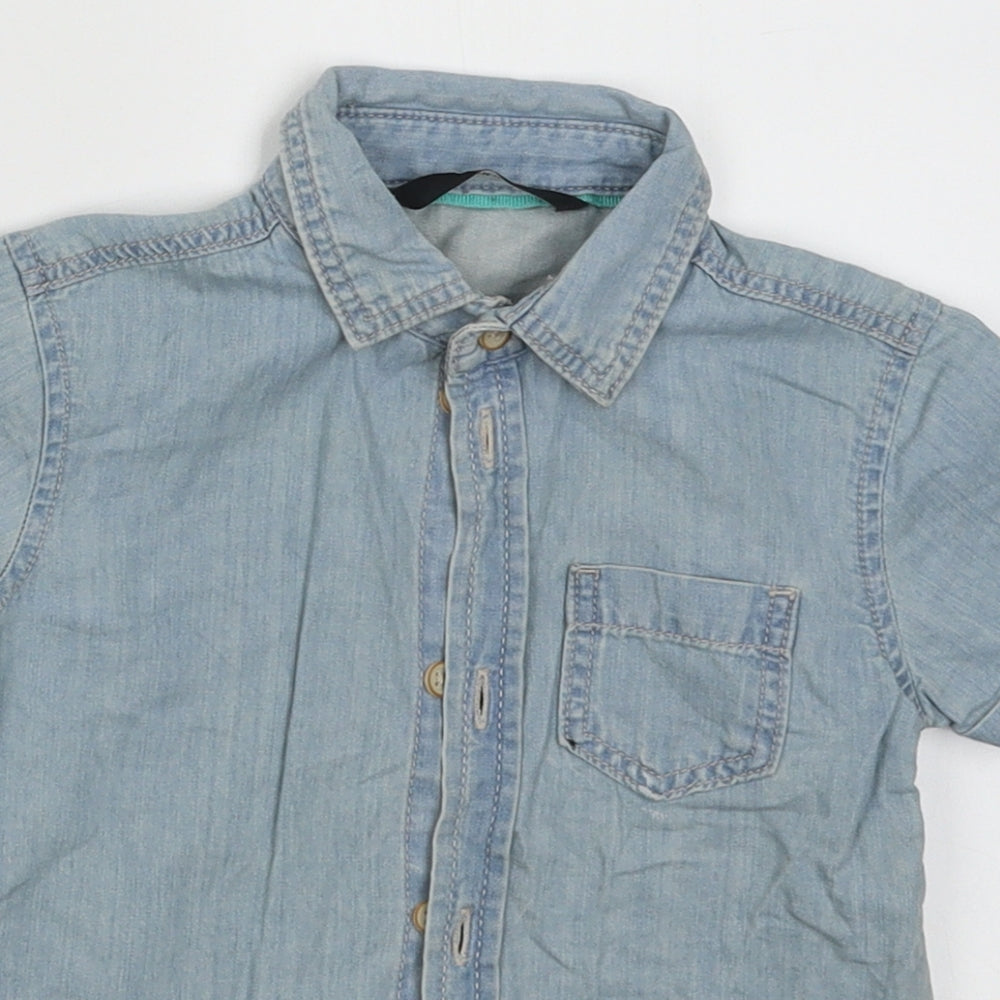 George Boys Blue  Cotton Basic Button-Up Size 12-18 Months Collared Button