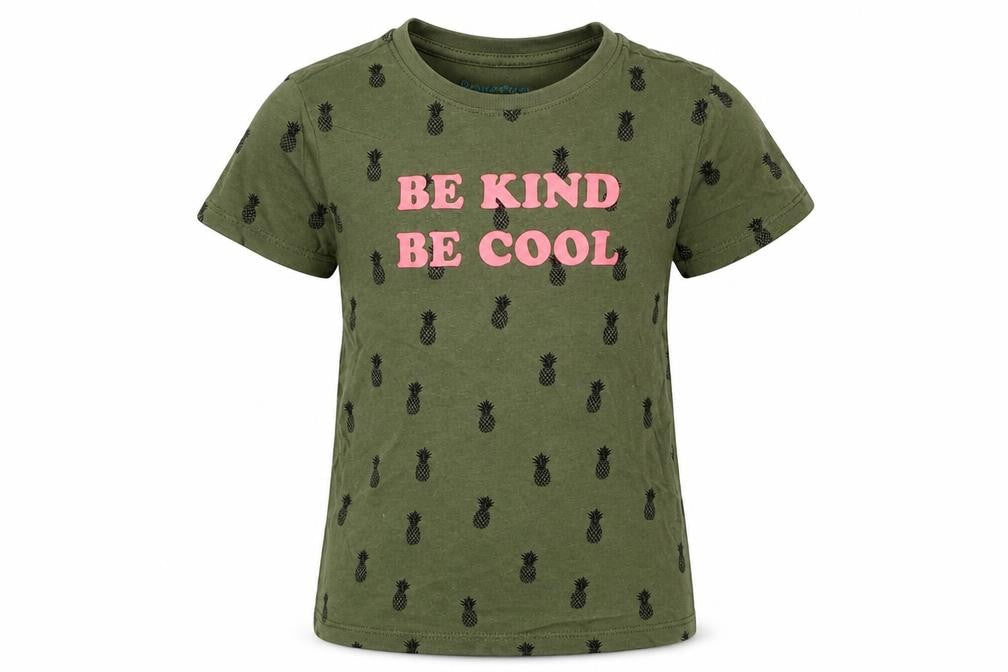 primarks  Girls Green Geometric Cotton Basic T-Shirt Size 2-3 Years Crew Neck Pullover - be kind be cool