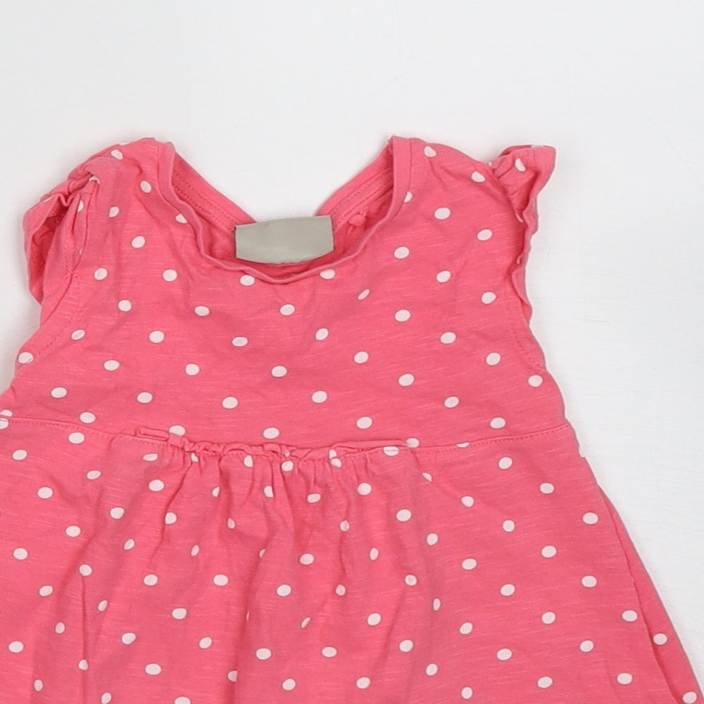 NEXT Girls Pink Polka Dot Cotton A-Line  Size 9-12 Months  Crew Neck Pullover