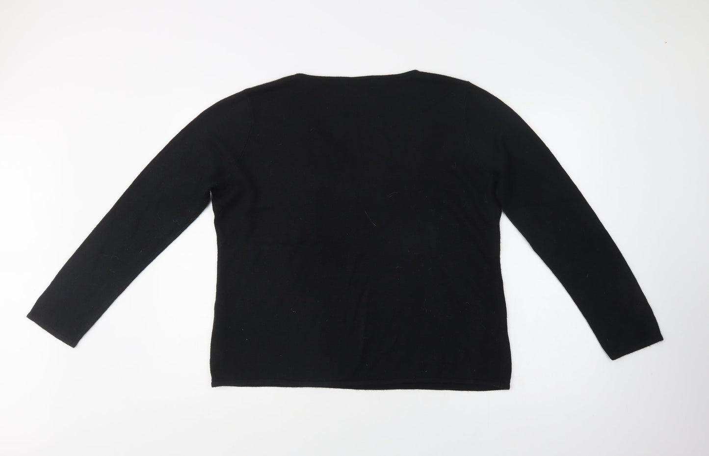 Bm Collection Womens Black V-Neck  Acrylic Pullover Jumper Size L