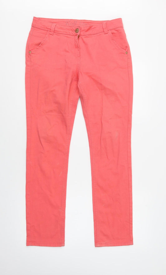 BHS Womens Pink  Cotton Skinny Jeans Size 12 L31 in Regular Button