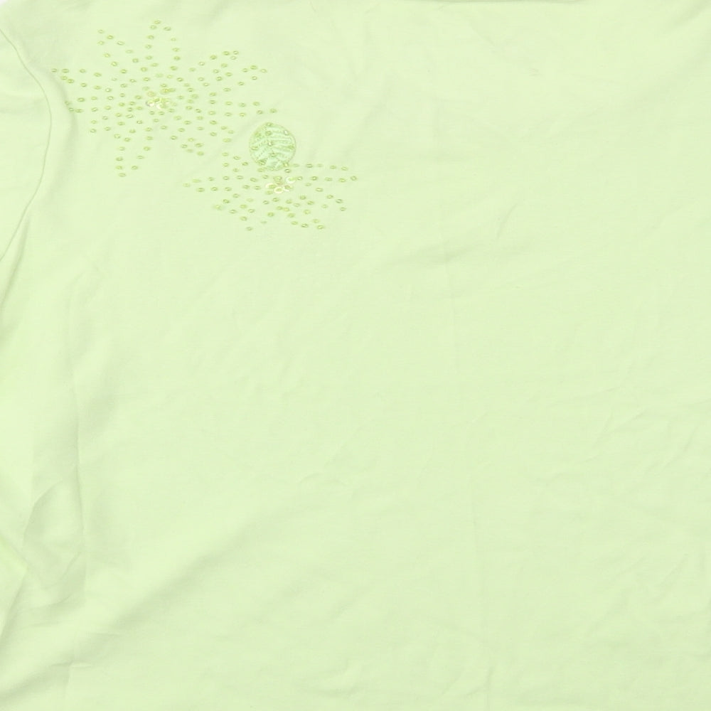 Quacker Factory Womens Green  Cotton Basic Blouse Size M Crew Neck