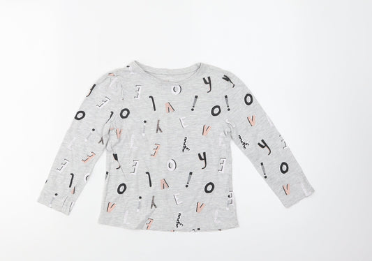George Girls Grey Geometric Cotton Basic Blouse Size 4-5 Years Crew Neck