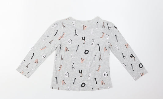 George Girls Grey Geometric Cotton Basic Blouse Size 4-5 Years Crew Neck