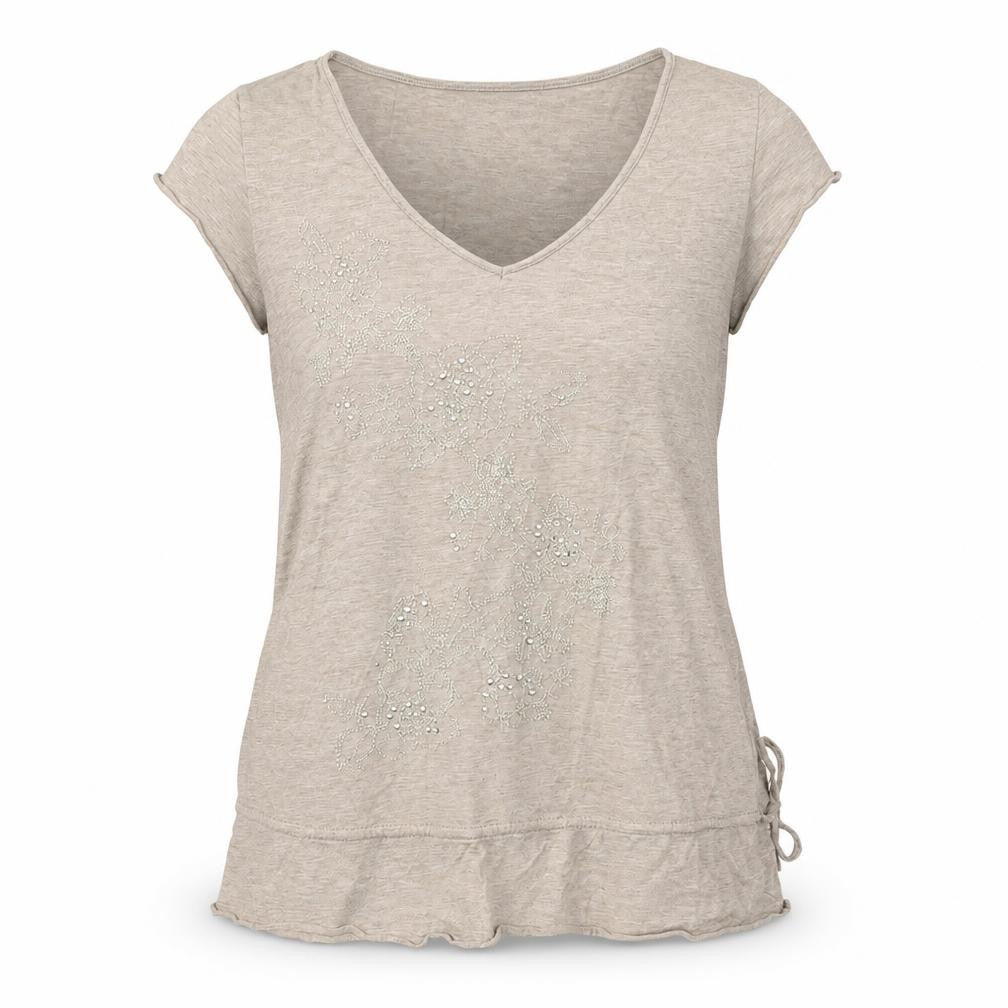 M&S Womens Beige  Cotton Basic Blouse Size 10 V-Neck