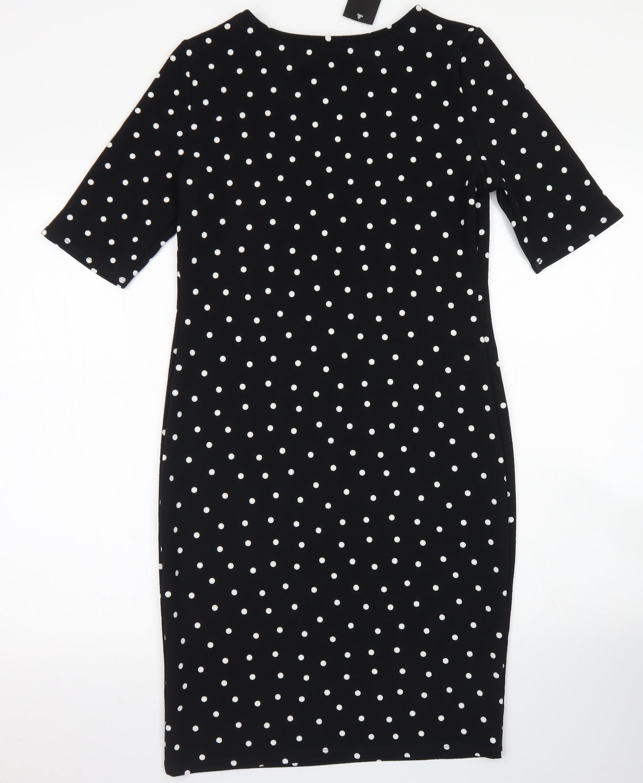 Forever Womens Black Polka Dot Polyester Pencil Dress  Size M  Crew Neck