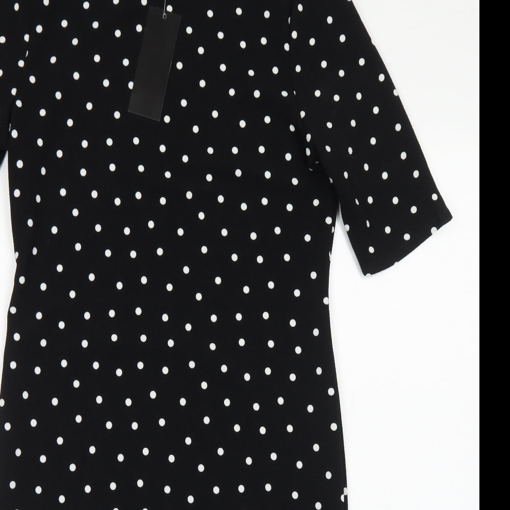 Forever Womens Black Polka Dot Polyester Pencil Dress  Size M  Crew Neck