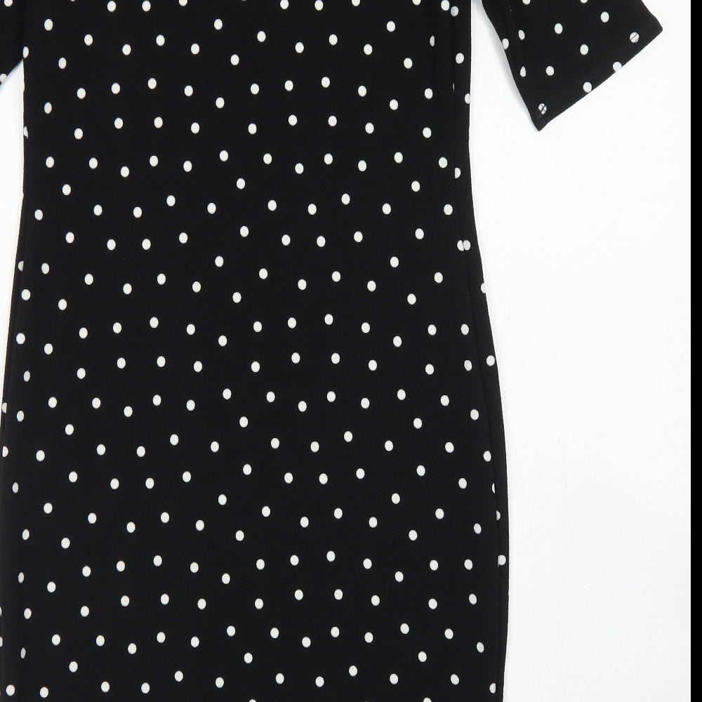 Forever Womens Black Polka Dot Polyester Pencil Dress  Size M  Crew Neck