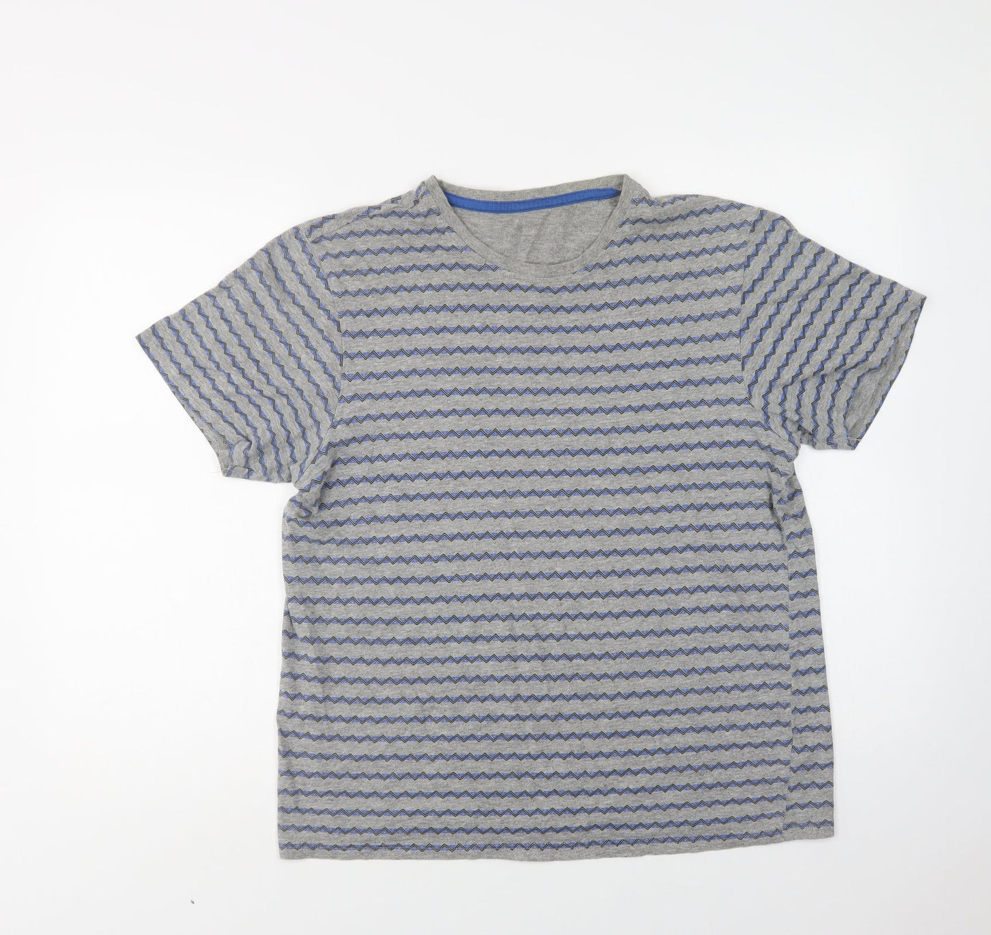 GBeorge Mens Grey Geometric Cotton  T-Shirt Size S Crew Neck