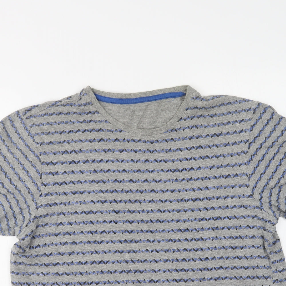 GBeorge Mens Grey Geometric Cotton  T-Shirt Size S Crew Neck