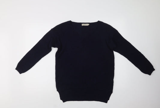 Nada Del Riccio Womens Blue V-Neck  Acrylic Pullover Jumper Size S