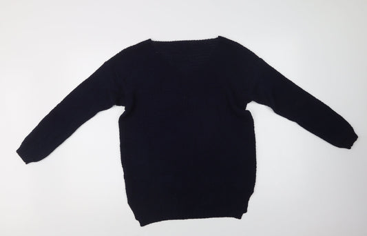 Nada Del Riccio Womens Blue V-Neck  Acrylic Pullover Jumper Size S