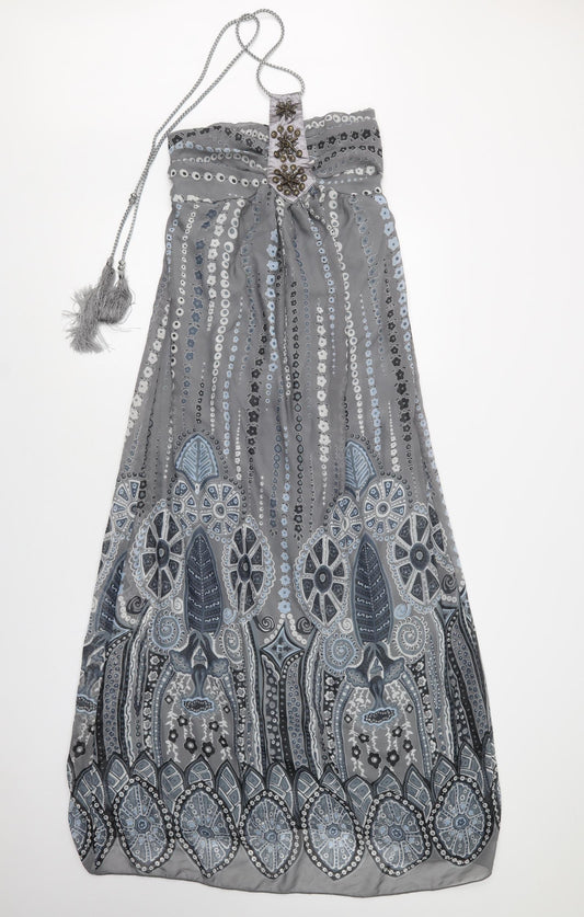 CDG Fashion Womens Grey Geometric Polyester Maxi  Size S  Off the Shoulder